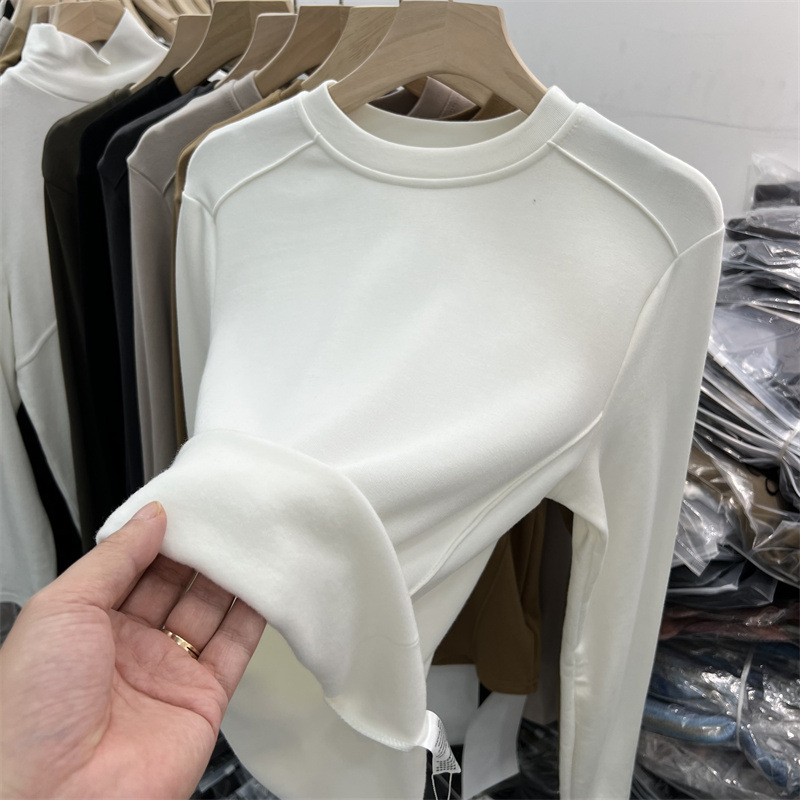Ženska majica T-shirt s okruglim izrezom, dugi rukavi, uska kroj, 70–80% viskoze, viskozna tkanina, proljeće 2025