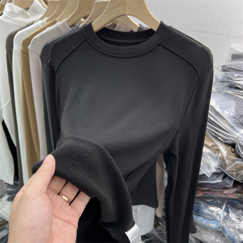 Ženska majica T-shirt s okruglim izrezom, dugi rukavi, uska kroj, 70–80% viskoze, viskozna tkanina, proljeće 2025