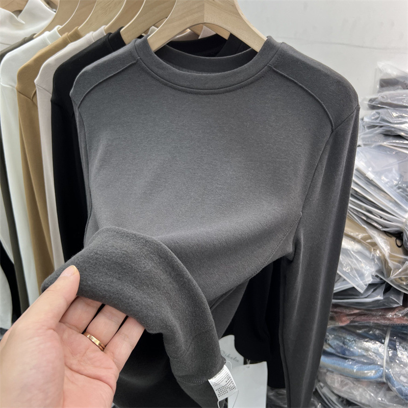 Ženska majica T-shirt s okruglim izrezom, dugi rukavi, uska kroj, 70–80% viskoze, viskozna tkanina, proljeće 2025