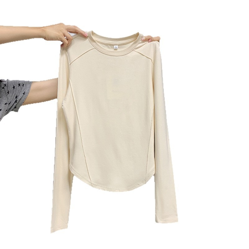 Majica s dugim rukavima od poliestera s elastanom, japansko-korejski casual stil, okrugli vrat, uski kroj