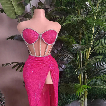 Ženski set: top s kristalima i duga suknja – odjeća za scenu, ljeto 2025, Spandex tkanina, šifra Candy