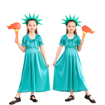 Halloween cosplay kostim: Duga haljina Statue slobode, obiteljski kostim za odrasle i djecu; poliester vlakna, miješana kemijska vlakna; glavni materijal ispod 30%
