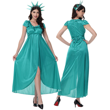 Halloween cosplay kostim: Duga haljina Statue slobode, obiteljski kostim za odrasle i djecu; poliester vlakna, miješana kemijska vlakna; glavni materijal ispod 30%