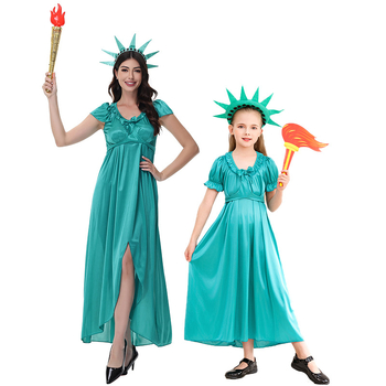 Halloween cosplay kostim: Duga haljina Statue slobode, obiteljski kostim za odrasle i djecu; poliester vlakna, miješana kemijska vlakna; glavni materijal ispod 30%