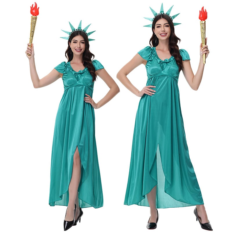 Halloween cosplay kostim: Duga haljina Statue slobode, obiteljski kostim za odrasle i djecu; poliester vlakna, miješana kemijska vlakna; glavni materijal ispod 30%