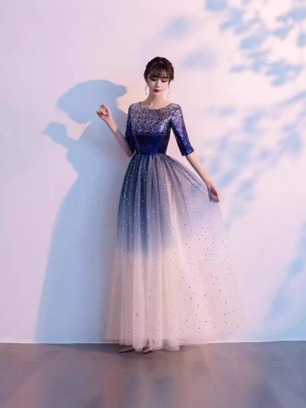 Női kórus hosszú flitteres estélyi ruha, poliészter anyag, 2025 tavasz, vasalásmentes.