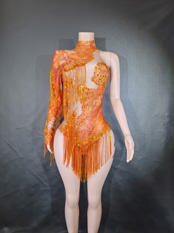 Гащеризон с дълги ръкави и пискюли, висока талия, цифров печат, полиестер-спандекс смес, Пролет 2025