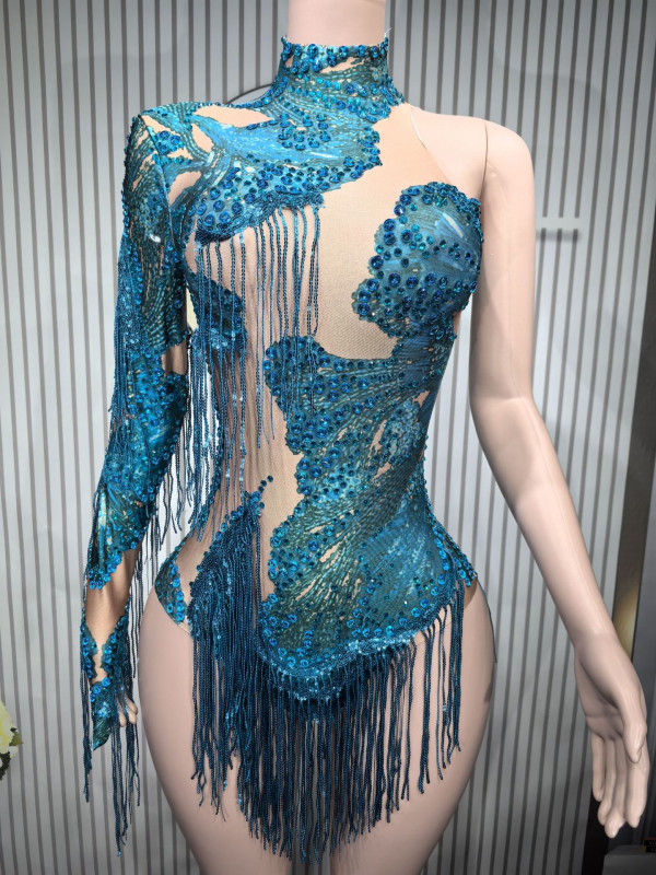 Гащеризон с дълги ръкави и пискюли, висока талия, цифров печат, полиестер-спандекс смес, Пролет 2025