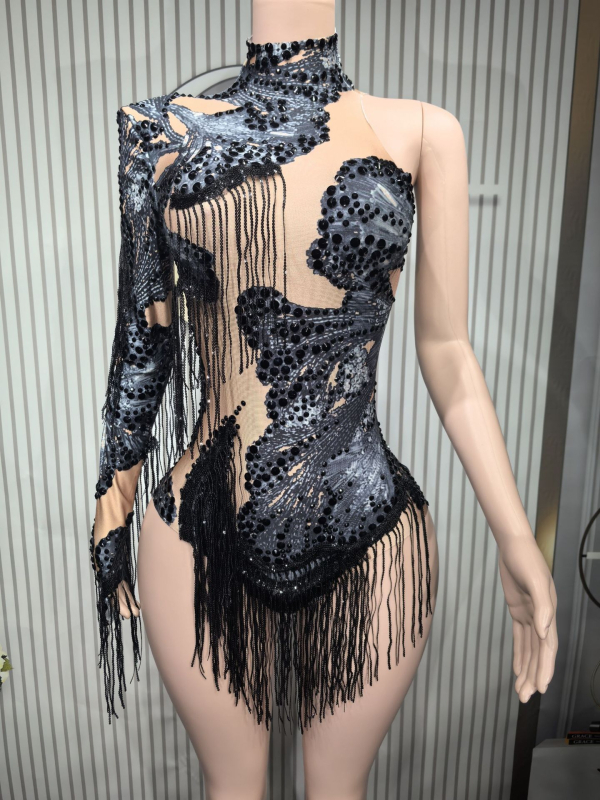 Гащеризон с дълги ръкави и пискюли, висока талия, цифров печат, полиестер-спандекс смес, Пролет 2025