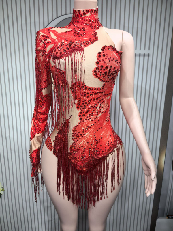 Гащеризон с дълги ръкави и пискюли, висока талия, цифров печат, полиестер-спандекс смес, Пролет 2025