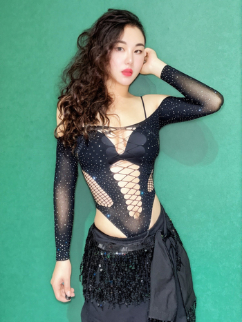 Strasszos jazz top tánchoz - poliészter anyag (>95%), hot drill díszítés, szexi street hipster stílus, színpadi viselet