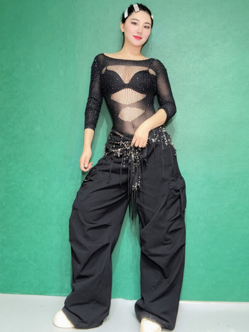 Strasszos jazz top tánchoz - poliészter anyag (>95%), hot drill díszítés, szexi street hipster stílus, színpadi viselet