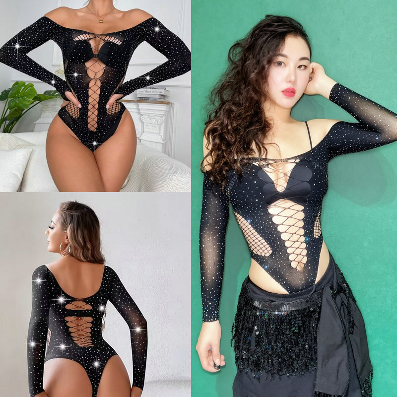 Strasszos jazz top tánchoz - poliészter anyag (>95%), hot drill díszítés, szexi street hipster stílus, színpadi viselet