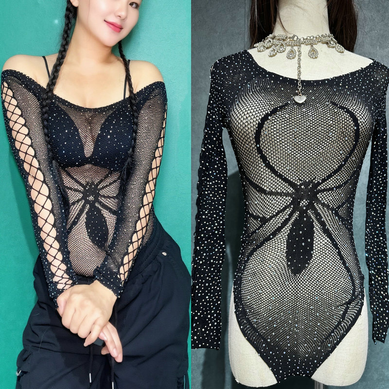 Strasszos jazz top tánchoz - poliészter anyag (>95%), hot drill díszítés, szexi street hipster stílus, színpadi viselet