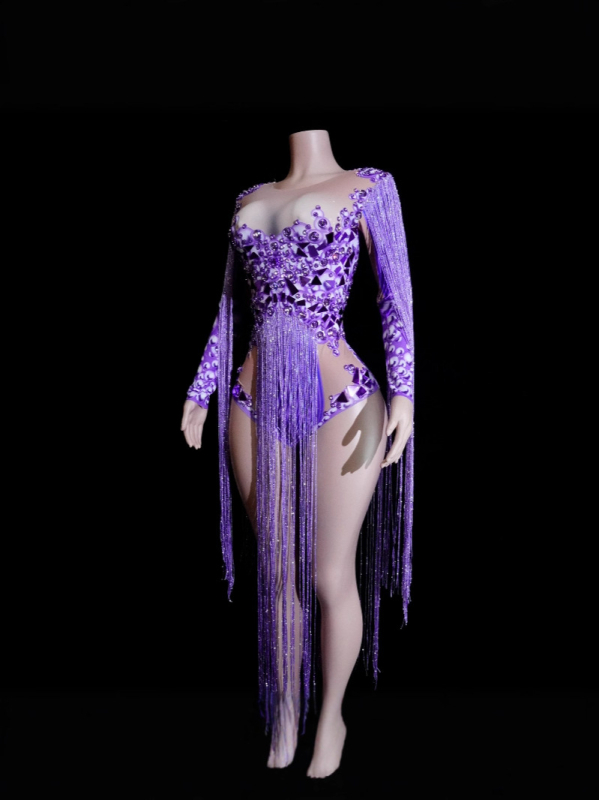 Tianyi body s rhinestones i resicama — uski struk, tijelo prilagođeno ženskim pozorišnim nastupima, elastan 70-80%