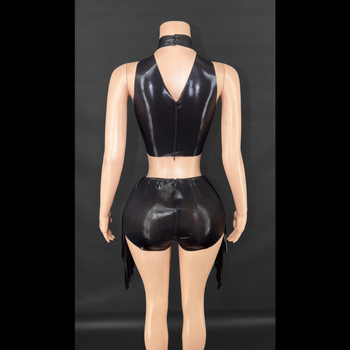 Crop topas ir šortų komplektas - Vakarietiškas gatvės stilius, 2025 m. vasara, Audinys: Kitas, Sudėtis 80-90%