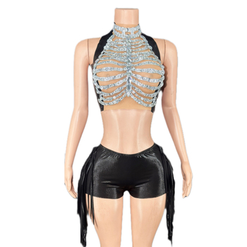 Crop topas ir šortų komplektas - Vakarietiškas gatvės stilius, 2025 m. vasara, Audinys: Kitas, Sudėtis 80-90%