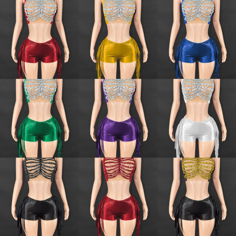 Crop topas ir šortų komplektas - Vakarietiškas gatvės stilius, 2025 m. vasara, Audinys: Kitas, Sudėtis 80-90%