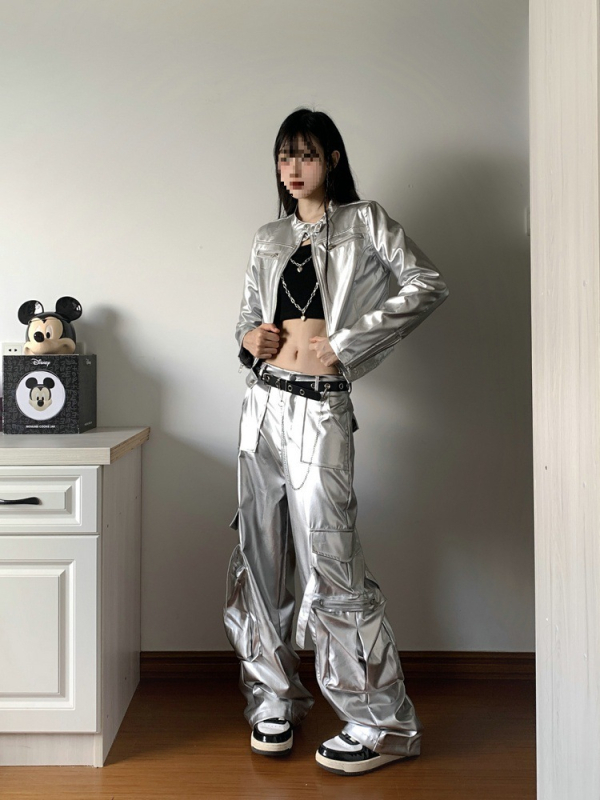 Set de haine pentru reprezentații K-Pop: costum futurist pentru scenă și bar; chenille și spandex ca material principal; toamnă 2024; unisex; conținut principal <30%