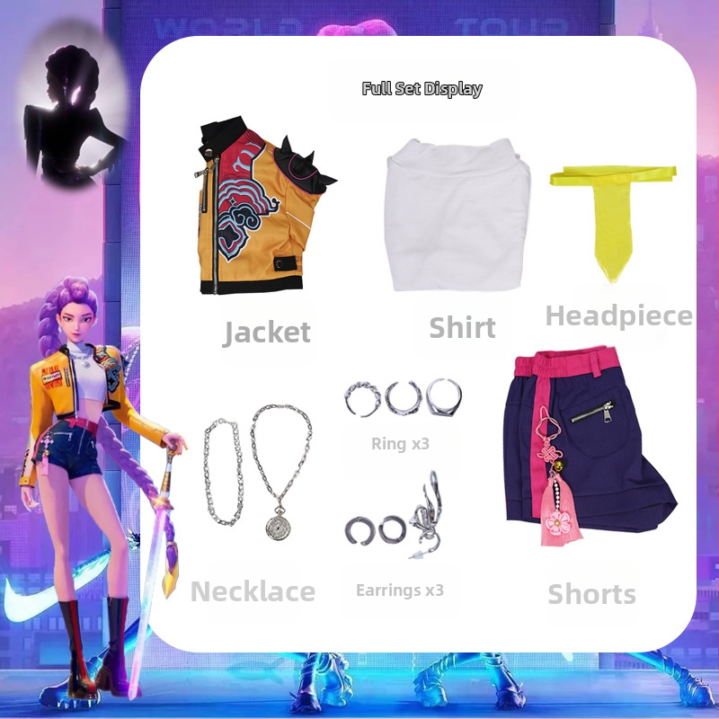 Cosplay kostýmová sada pre K-Pop hviezdu Hunter Witch Group – postava Rumi Mirazoi, Polyester + Spandex, na scénické vystúpenie, leto 2025, ženy