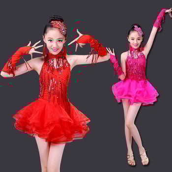 Детска латинска танцова рокля Moel&Cujo – полиестер + еластан, сценично облекло за момичета до 17 г