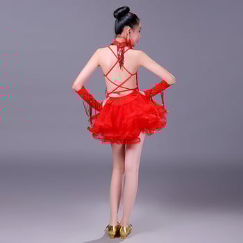 Детска латинска танцова рокля Moel&Cujo – полиестер + еластан, сценично облекло за момичета до 17 г