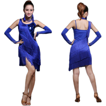 Latino plesna haljina za nastup s štrasima i resicama - Milk Silk tkanina (70% poliester), žene, brend China Dancer