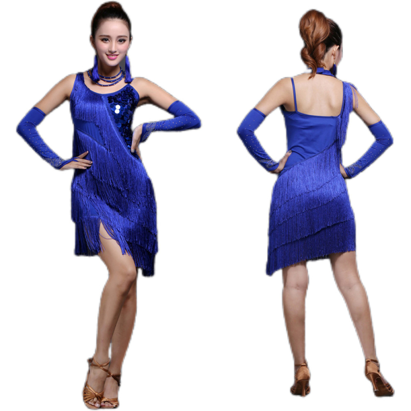 Latino plesna haljina za nastup s štrasima i resicama - Milk Silk tkanina (70% poliester), žene, brend China Dancer