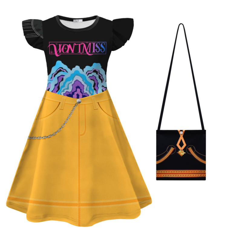 Lányoknak szóló cosplay ruha: Flutter Sleeve Dress, Huntress Cosplay, Cartoon minta, A-line szabás, Milk Silk (100% poliészter)