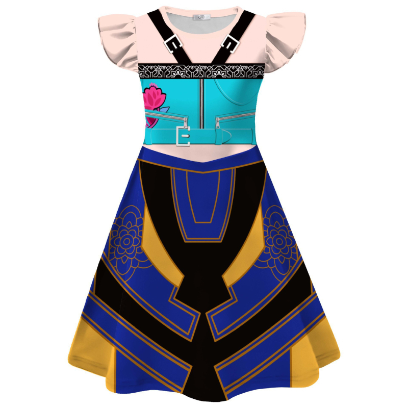 Lányoknak szóló cosplay ruha: Flutter Sleeve Dress, Huntress Cosplay, Cartoon minta, A-line szabás, Milk Silk (100% poliészter)