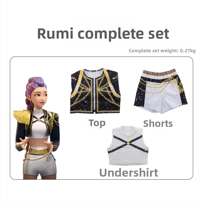 Cosplay kostīms demonu mednieku grupai, K-Pop iedvesots skatuves tēls, Chenille audums, Poliester 70–80%, Spandex zem 30%