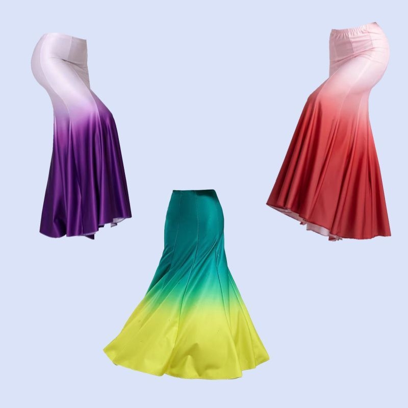 Dai etnička plesna suknja za izvedbe, duga suknja s gradijentnim dizajnom, Chenille-Spandex tkanina, proljeće 2025