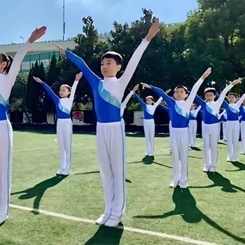 Scenski kostim za djevojčice za gimnastiku i grupne nastupe, poliester tkanina, sadržaj poliestera 80-90%, za uzrast do 17 godina, proljeće 2024.