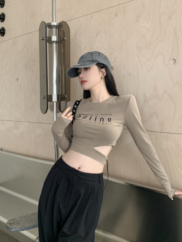 Damska majica s dugim rukavima, tisk tekstom, pamuk-elastan smjesa, slim fit, okrugli izrez
