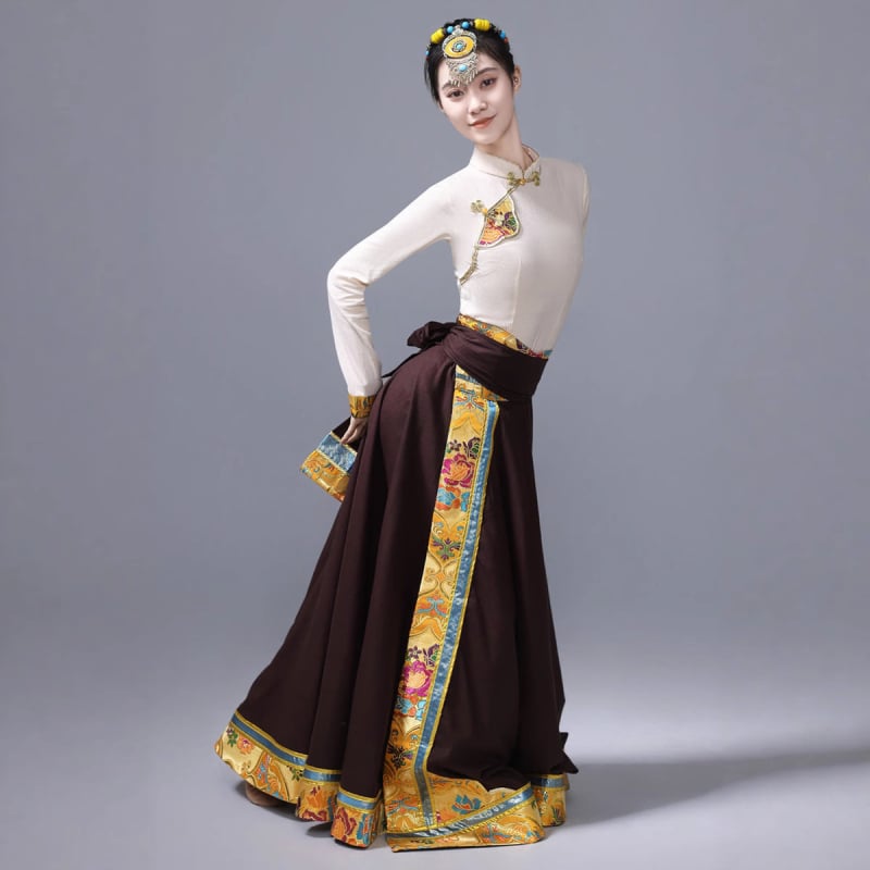 Etno-stil duga swing suknja za folklorni ples, chenille tkanina sa spandeksom, unisex, proljeće 2025 izdanje