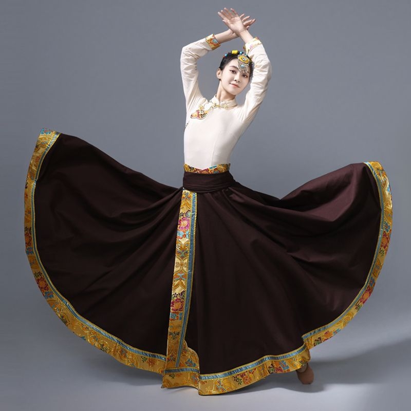 Etno-stil duga swing suknja za folklorni ples, chenille tkanina sa spandeksom, unisex, proljeće 2025 izdanje