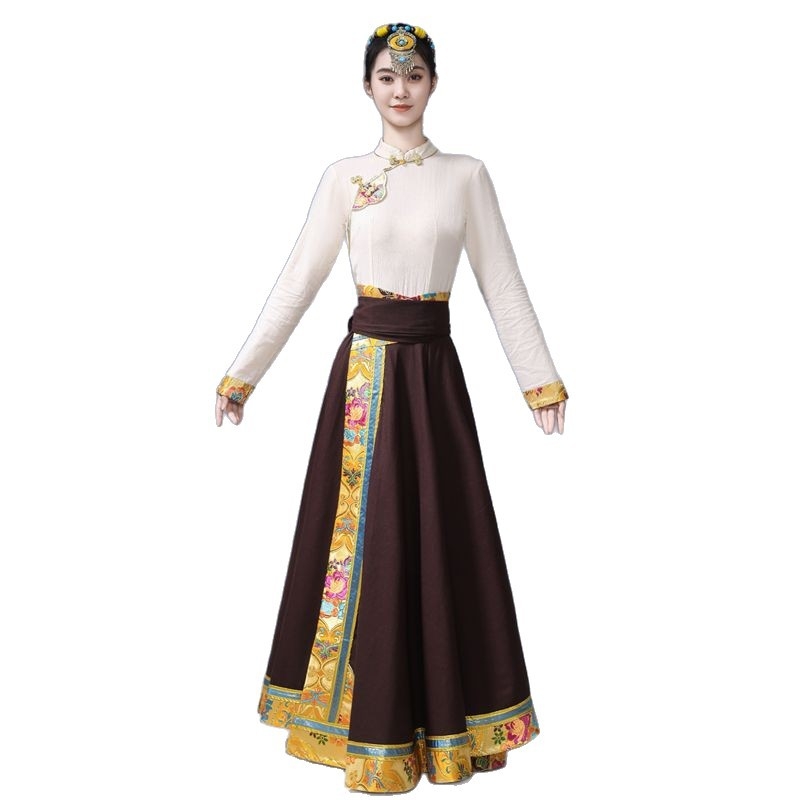 Etno-stil duga swing suknja za folklorni ples, chenille tkanina sa spandeksom, unisex, proljeće 2025 izdanje
