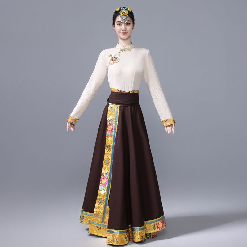 Etno-stil duga swing suknja za folklorni ples, chenille tkanina sa spandeksom, unisex, proljeće 2025 izdanje