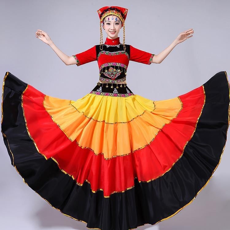 Yi Dance Big Swing Skirt - Chenille Spandex, unisex folklorni plesni kostim, proljeće 2025