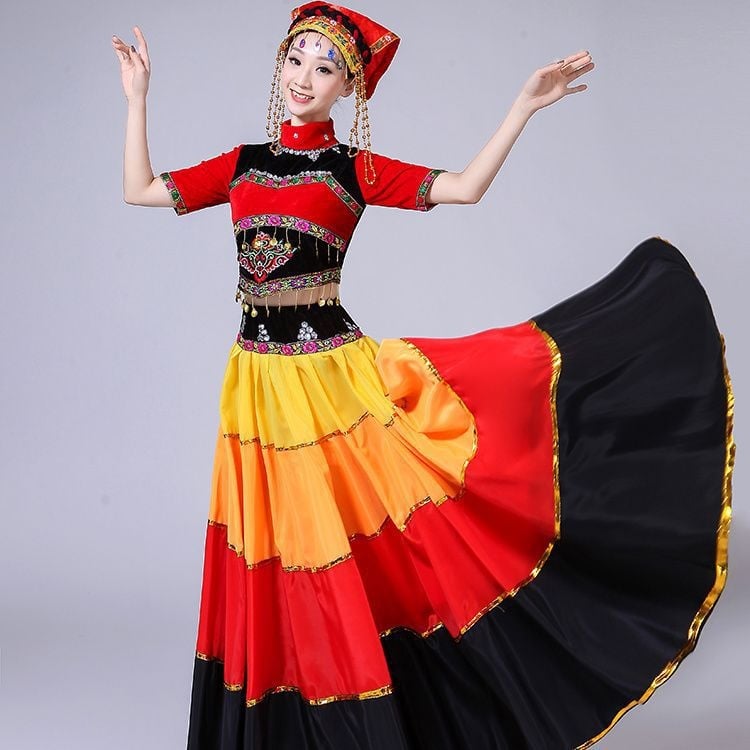 Yi Dance Big Swing Skirt - Chenille Spandex, unisex folklorni plesni kostim, proljeće 2025