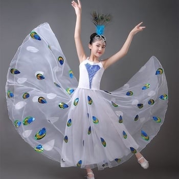 Costum de dans popular pentru fete, fustă evazată, material poliester cu elastan, primăvara 2025, pentru copii sub 17 ani