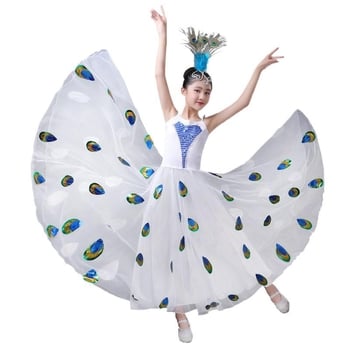 Costum de dans popular pentru fete, fustă evazată, material poliester cu elastan, primăvara 2025, pentru copii sub 17 ani