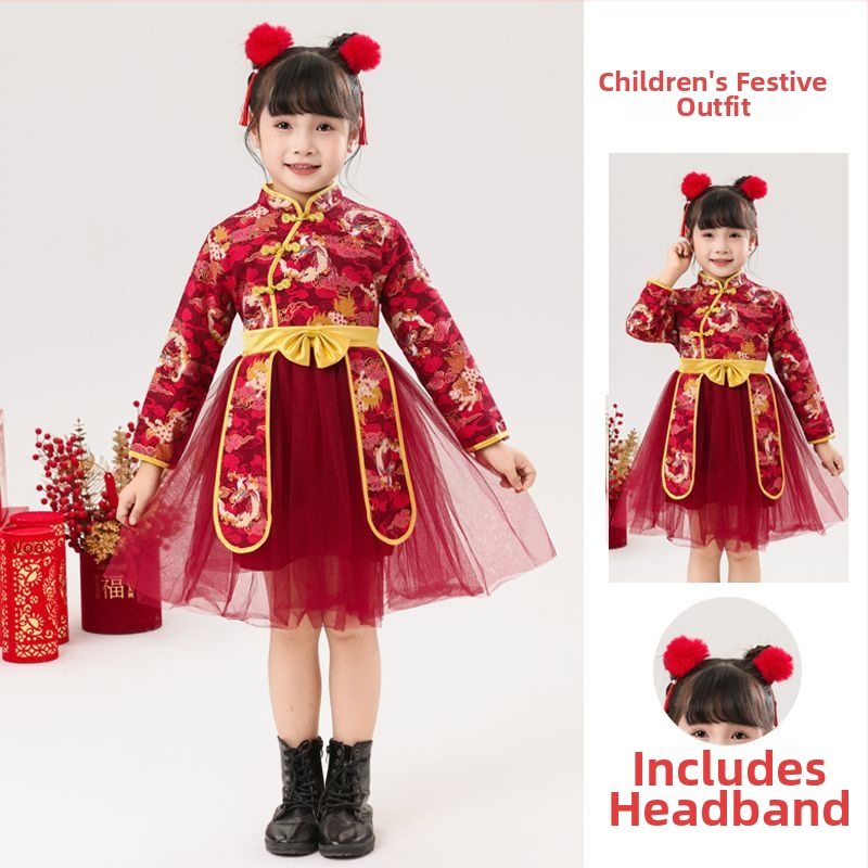 Detský kostým na ľudový tanec — tutu sukňa, slávnostný čínsky Tang štýl, Maple View, unisex, plochý materiál, 30–50% spandex, jar 2025