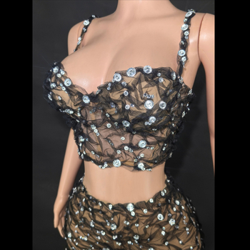 Costum pantaloni cu suspensii, cu mărgele și cristale, plisat, pentru spectacole pe scenă, stil western street, vară 2025