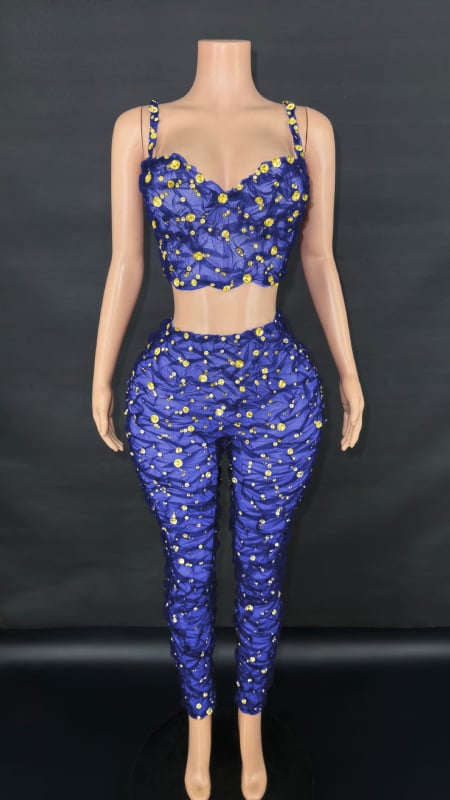 Costum pantaloni cu suspensii, cu mărgele și cristale, plisat, pentru spectacole pe scenă, stil western street, vară 2025