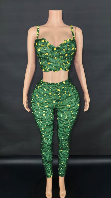 Costum pantaloni cu suspensii, cu mărgele și cristale, plisat, pentru spectacole pe scenă, stil western street, vară 2025