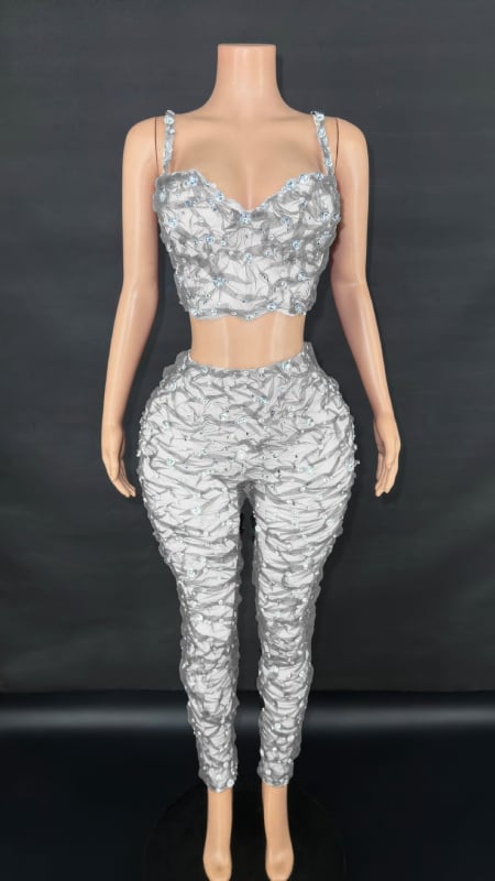 Costum pantaloni cu suspensii, cu mărgele și cristale, plisat, pentru spectacole pe scenă, stil western street, vară 2025