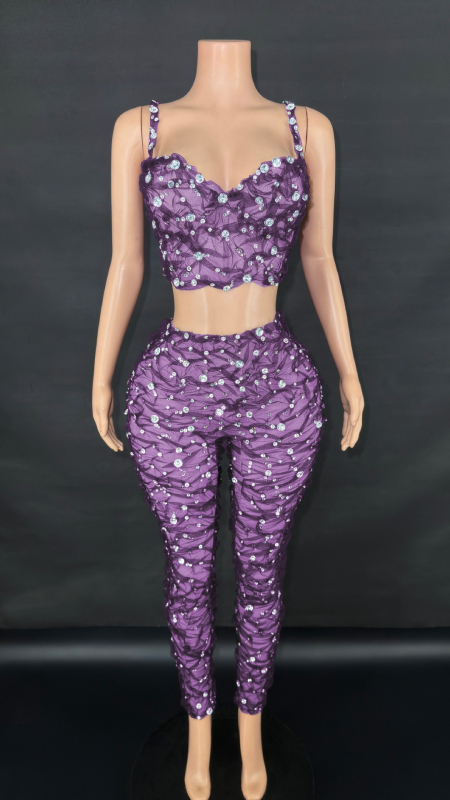 Costum pantaloni cu suspensii, cu mărgele și cristale, plisat, pentru spectacole pe scenă, stil western street, vară 2025