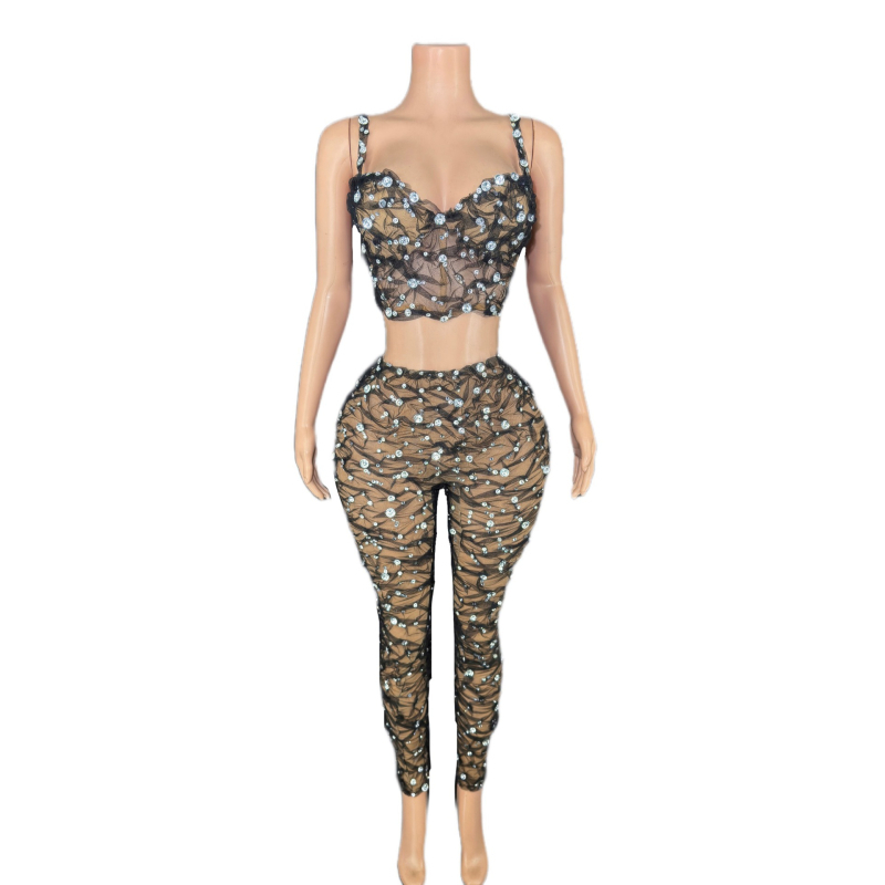 Costum pantaloni cu suspensii, cu mărgele și cristale, plisat, pentru spectacole pe scenă, stil western street, vară 2025