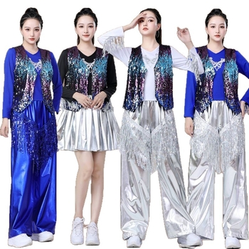 Îmbrăcăminte de dans jazz pentru reprezentații, paiete, poliester, unisex, dansuri populare, primăvara 2025